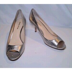 Shoes & More Metallic Light Gold Peep Toe 3" Heels Leather Slip On Size 8.5B